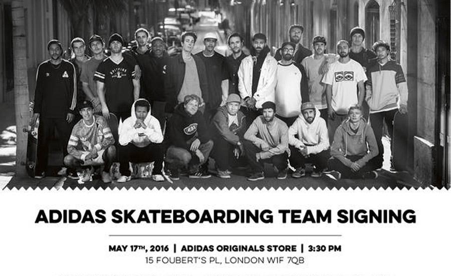 Auto Voorzieningen gedragen adidas Skateboarding team signin London. – a brief glance skateboard mag